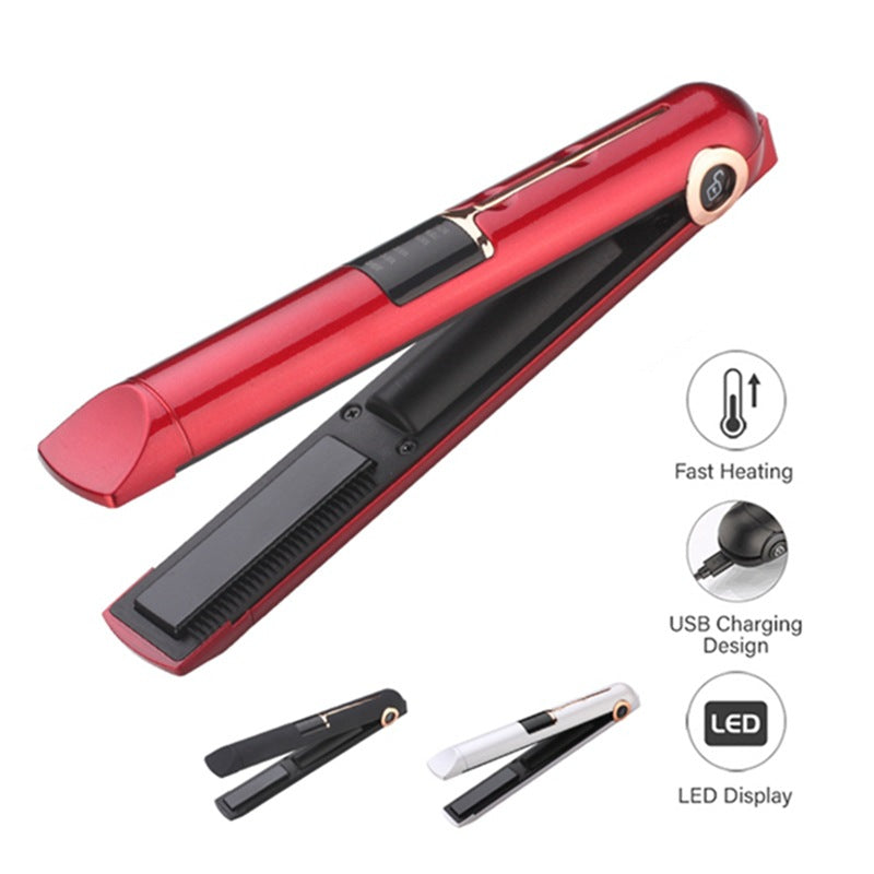 Portable Wireless Hair Straightener and Curler 2-in-1 - USB Rechargeable with LED Display